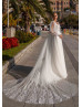 Detachable Long Sleeves Beaded Ivory Lace Glitter Tulle Wedding Dress